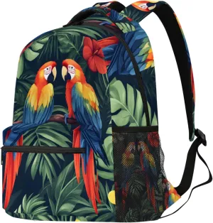 Budxapjw Beautiful Parrot Travel Laptop Backpack for Women Men Palm Leaves Waterproof Bag with Adjustable Padded Shoulder Straps for Business Work Travel Hiking Camping
