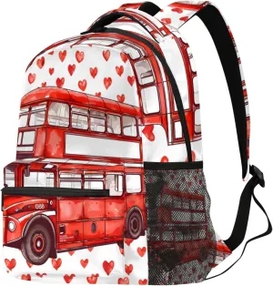 Budxapjw Cartoon Bus Travel Laptop Backpack for Women Men Heart Shape Pattern Waterproof Bag with Adjustable Padded Shoulder Straps for Business Work Travel Hiking Camping