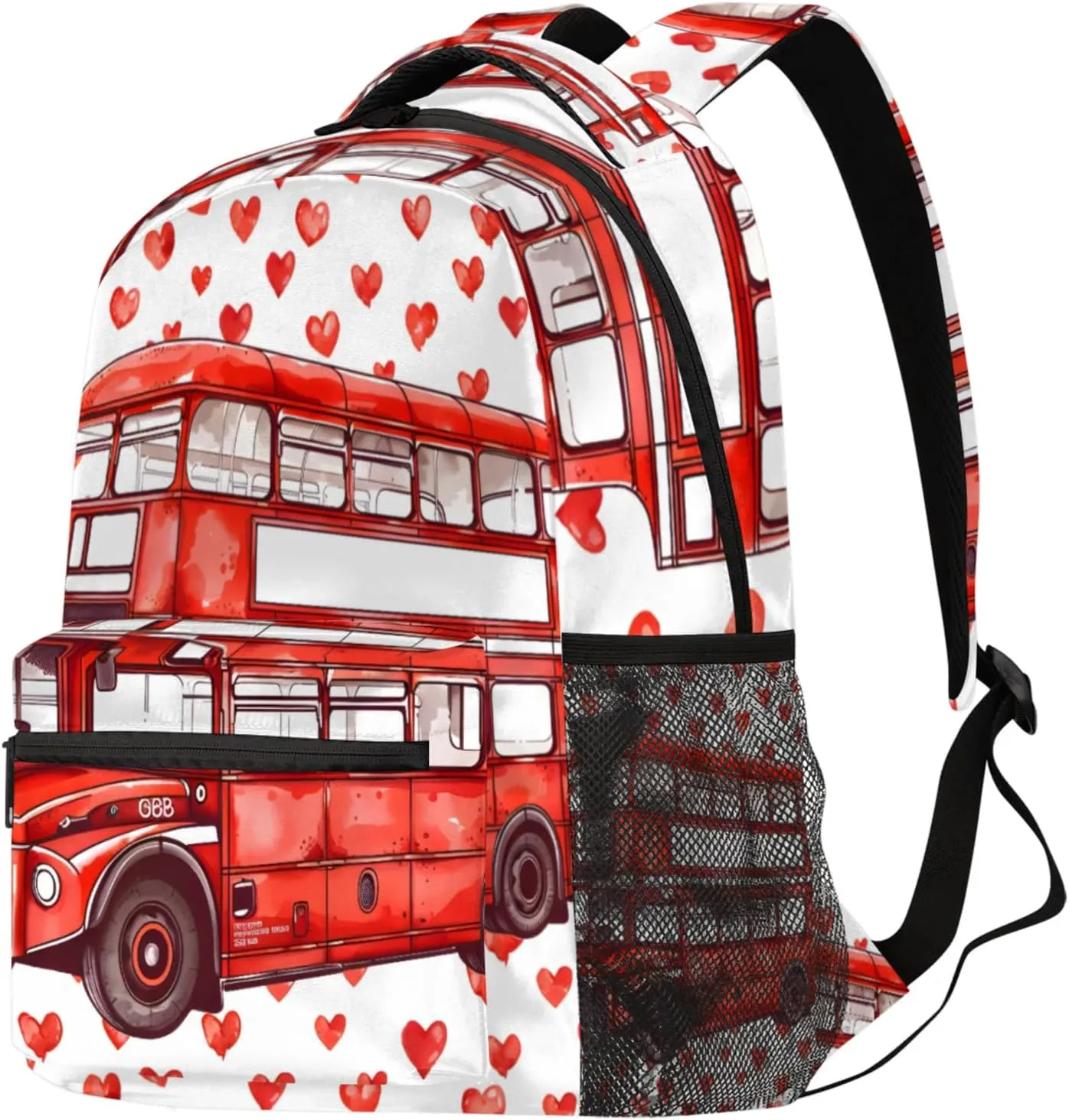 Budxapjw Cartoon Bus Travel Laptop Backpack for Women Men Heart Shape Pattern Waterproof Bag with Adjustable Padded Shoulder Straps for Business Work Travel Hiking Camping