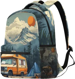 Budxapjw Cartoon RV Travel Laptop Backpack for Women Men Sunset Forest Waterproof Bag with Adjustable Padded Shoulder Straps for Business Work Travel Hiking Camping