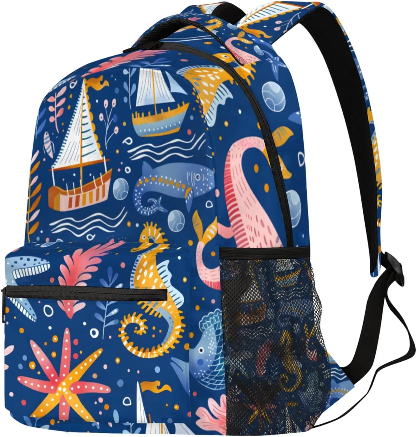 Budxapjw Cartoon Ship Travel Laptop Backpack for Women Men Sea Creature Waterproof Bag with Adjustable Padded Shoulder Straps for Business Work Travel Hiking Camping