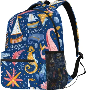 Budxapjw Cartoon Ship Travel Laptop Backpack for Women Men Sea Creature Waterproof Bag with Adjustable Padded Shoulder Straps for Business Work Travel Hiking Camping