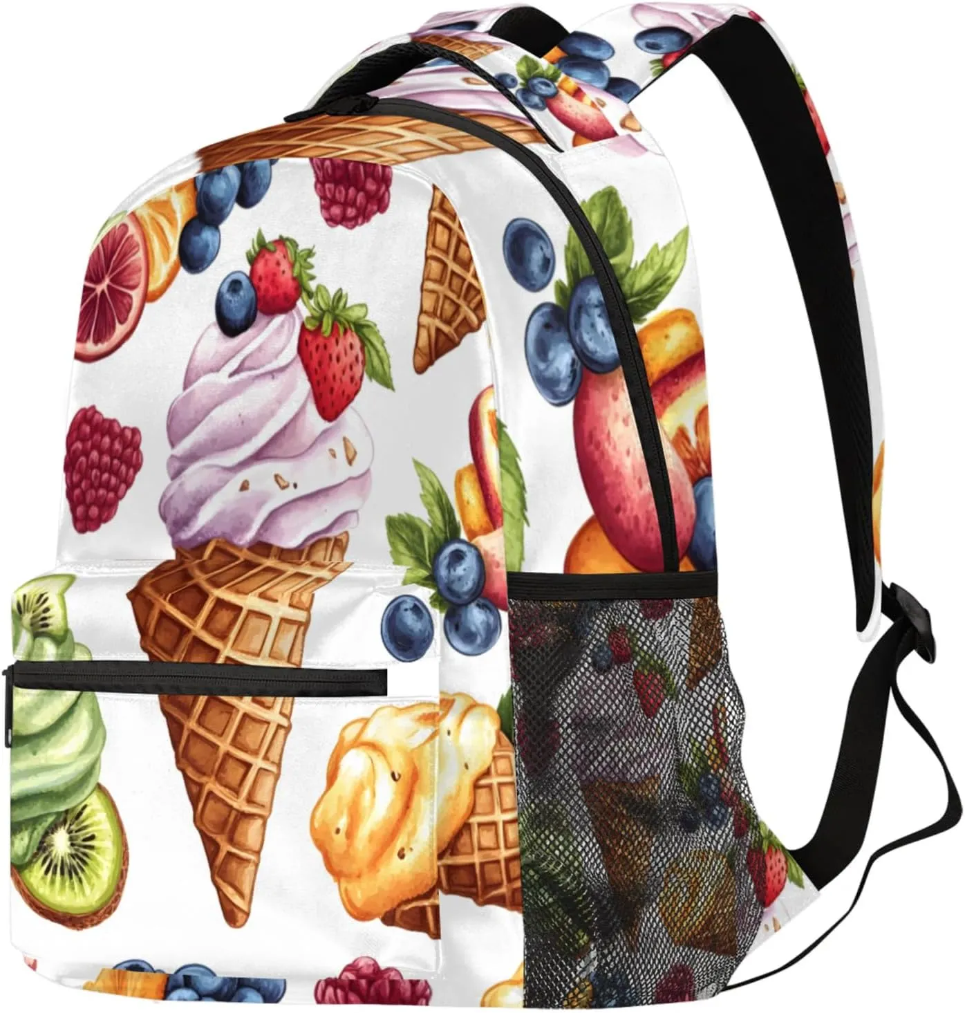 Budxapjw Colorful Ice Cream Travel Laptop Backpack for Women Men Fruit Pattern Waterproof Bag with Adjustable Padded Shoulder Straps for Business Work Travel Hiking Camping