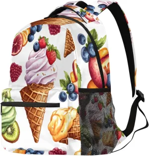 Budxapjw Colorful Ice Cream Travel Laptop Backpack for Women Men Fruit Pattern Waterproof Bag with Adjustable Padded Shoulder Straps for Business Work Travel Hiking Camping