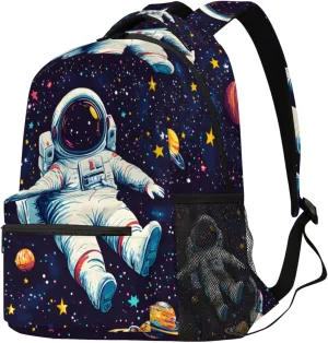 Budxapjw Cosmic Planet Travel Laptop Backpack for Women Men Cartoon Astronaut Waterproof Bag with Adjustable Padded Shoulder Straps for Business Work Travel Hiking Camping
