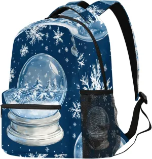 Budxapjw Crystal Ball Travel Laptop Backpack for Women Men Snowy Landscape Waterproof Bag with Adjustable Padded Shoulder Straps for Business Work Travel Hiking Camping