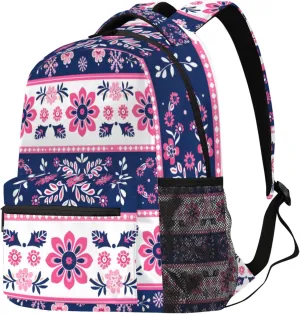 Budxapjw Ethnic Floral Travel Laptop Backpack for Women Men Colorful Flower Waterproof Bag with Adjustable Padded Shoulder Straps for Business Work Travel Hiking Camping