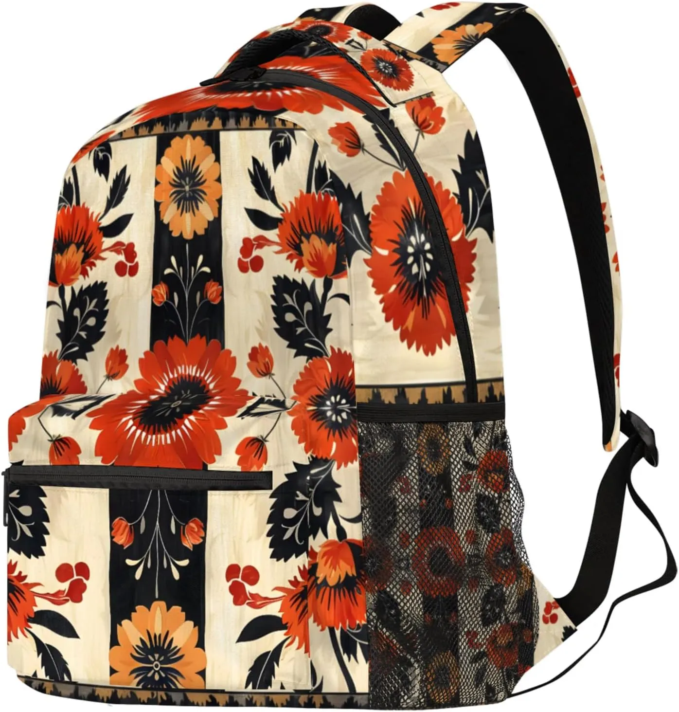Budxapjw Indian Flower Travel Laptop Backpack for Women Men Ethnic Style Waterproof Bag with Adjustable Padded Shoulder Straps for Business Work Travel Hiking Camping