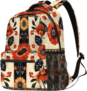 Budxapjw Indian Flower Travel Laptop Backpack for Women Men Ethnic Style Waterproof Bag with Adjustable Padded Shoulder Straps for Business Work Travel Hiking Camping