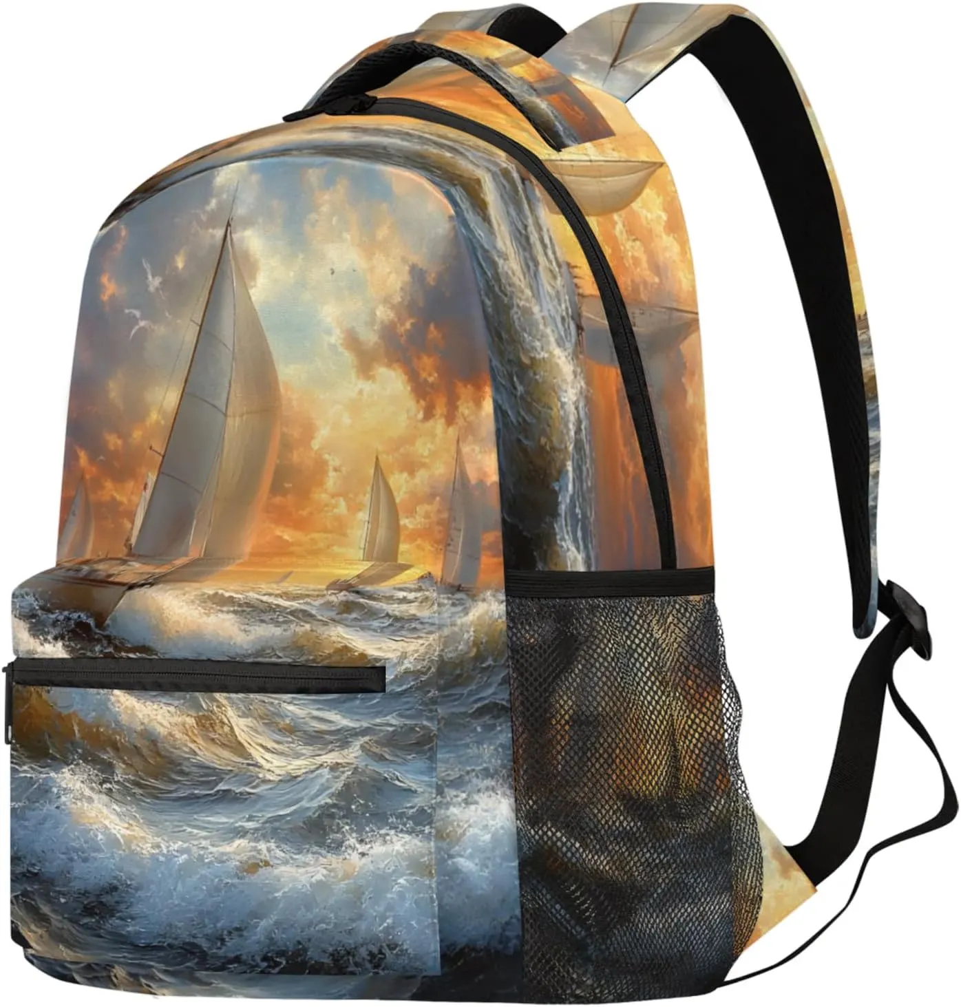 Budxapjw Ocean Ship Travel Laptop Backpack for Women Men Ocean Landscape Waterproof Bag with Adjustable Padded Shoulder Straps for Business Work Travel Hiking Camping