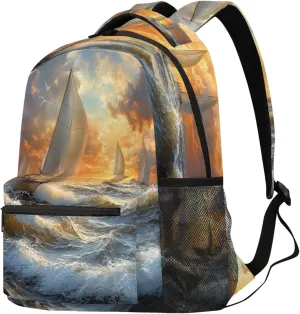 Budxapjw Ocean Ship Travel Laptop Backpack for Women Men Ocean Landscape Waterproof Bag with Adjustable Padded Shoulder Straps for Business Work Travel Hiking Camping