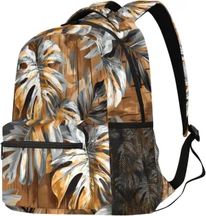 Budxapjw Palm Leave Travel Laptop Backpack for Women Men Log Background Waterproof Bag with Adjustable Padded Shoulder Straps for Business Work Travel Hiking Camping