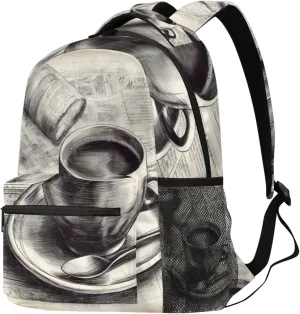 Budxapjw Sketch Newspaper Travel Laptop Backpack for Women Men Vintage Pattern Waterproof Bag with Adjustable Padded Shoulder Straps for Business Work Travel Hiking Camping