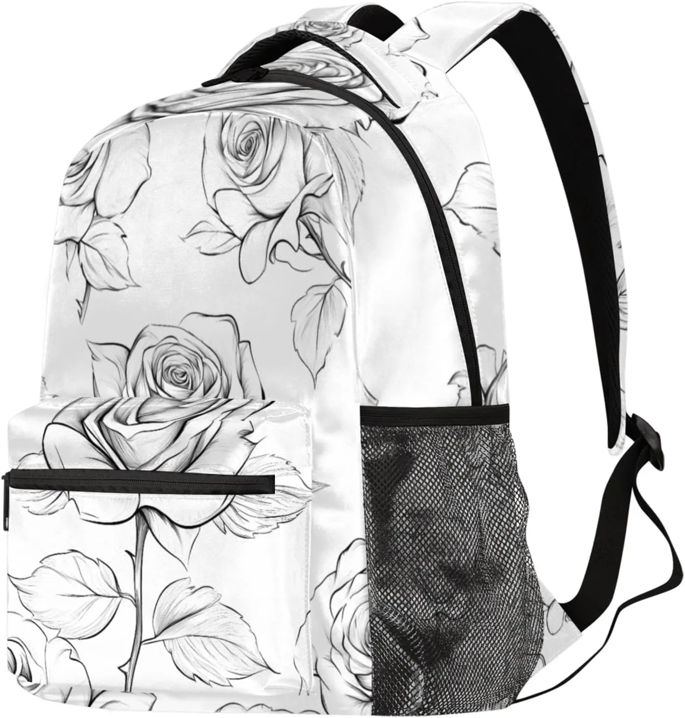 Budxapjw Sketch Rose Travel Laptop Backpack for Women Men Rose Pattern Waterproof Bag with Adjustable Padded Shoulder Straps for Business Work Travel Hiking Camping