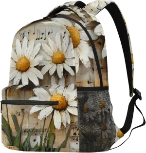 Budxapjw Vintage Daisy Travel Laptop Backpack for Women Men Music Symbols Waterproof Bag with Adjustable Padded Shoulder Straps for Business Work Travel Hiking Camping