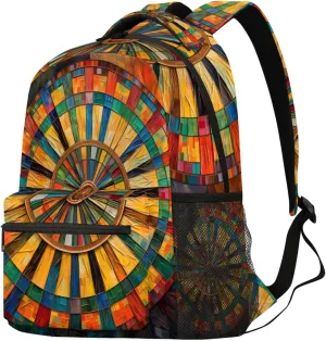 Budxapjw Vintage Dart Travel Laptop Backpack for Women Men Retro Flower Waterproof Bag with Adjustable Padded Shoulder Straps for Business Work Travel Hiking Camping