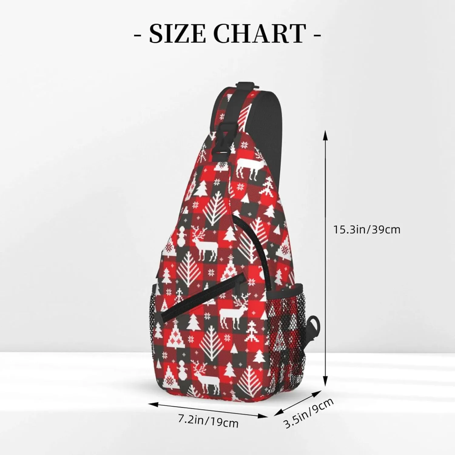 Buffalo Plaid Merry Christmas Crossbody Sling Bag For Women Men Adjustable Christmas Chest Bag Shoulder Bag Sling Backpack Merry Xmas Daypack For Sport Travel Hiking