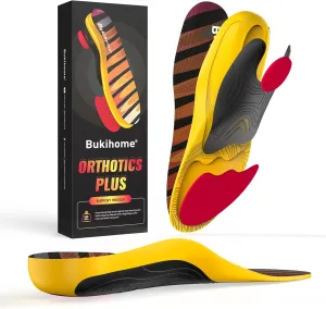 Bukihome Orthotic Arch Support Insoles for Plantar Fasciitis Relief & Heel Pain Shock Absorption Cushioned Inserts with Ergonomic Design for Men and Women，All-Day Comfort for Running, Work, Sports -M