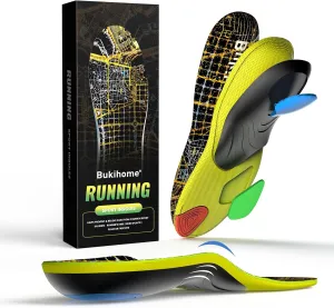 Bukihome Sport Insoles for Men Women - Arch Support Orthotics Inserts - Shock Absorption and Cushioning for Running Walking - Comfortable Insole for Standing All Day - FSA/HSA Eligible (Black, M)