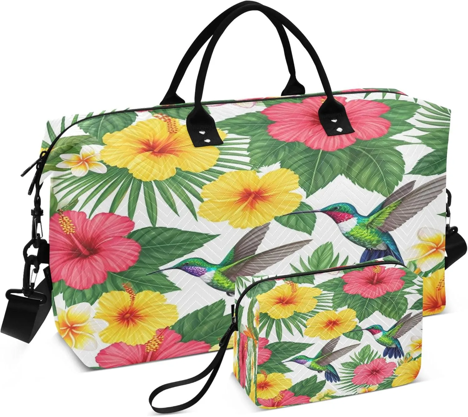 Burbuja Travel Duffel Bag for Women, Tropic Flowers Weekender Overnight Bag Shoulder Carry On Tote Bag with Trolley Sleeve, Gym Bag with Toiletry Bag