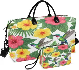 Burbuja Travel Duffel Bag for Women, Tropic Flowers Weekender Overnight Bag Shoulder Carry On Tote Bag with Trolley Sleeve, Gym Bag with Toiletry Bag