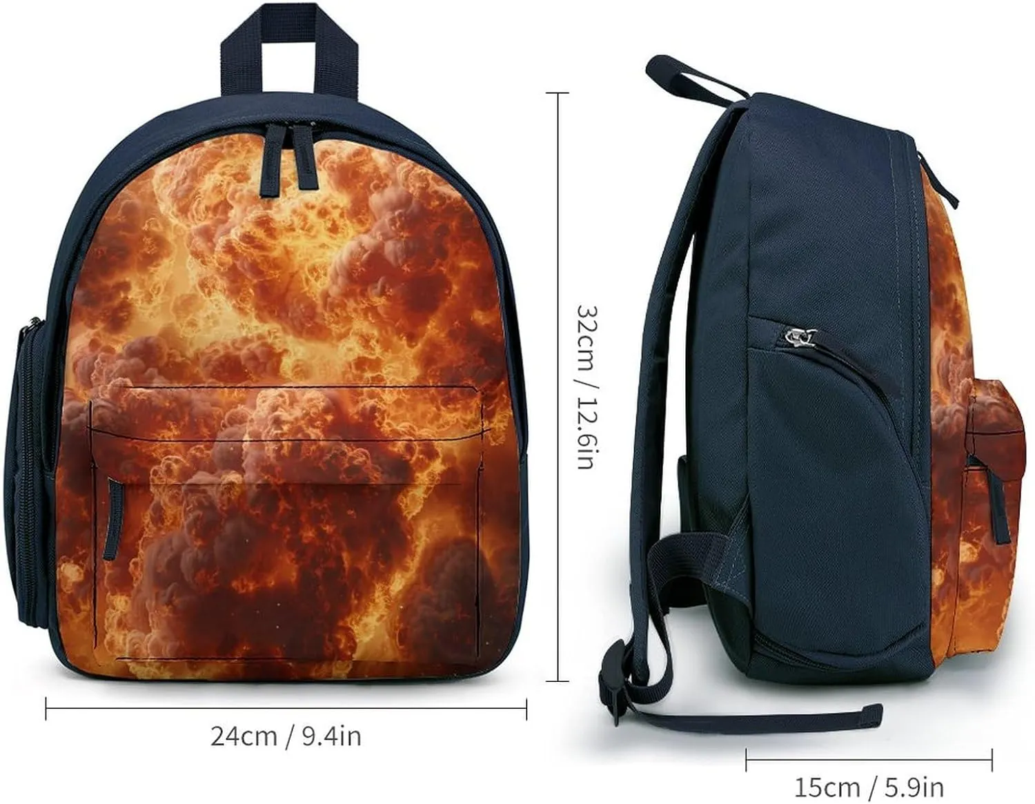 Burning Flames Explosion Fireball Unisex Small Backpack Lightweight Cute Shoulder Bag Travel Daypack
