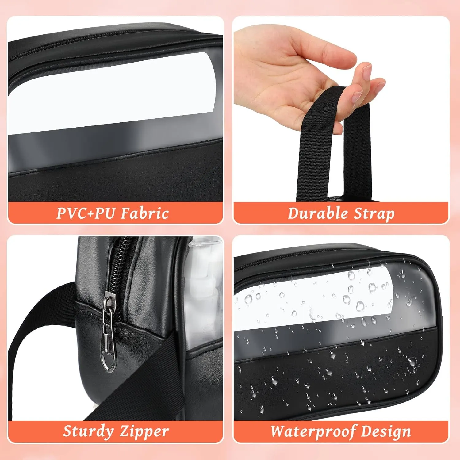 Buryeah 12 Pieces Toiletry Bag for Women Men Translucent Small Travel Makeup Pouch Portable Waterproof Organizer Set for Accessories Toiletries(Black)