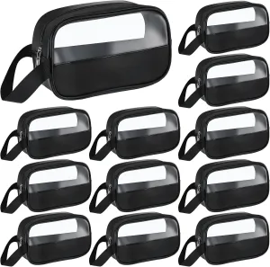 Buryeah 12 Pieces Toiletry Bag for Women Men Translucent Small Travel Makeup Pouch Portable Waterproof Organizer Set for Accessories Toiletries(Black)
