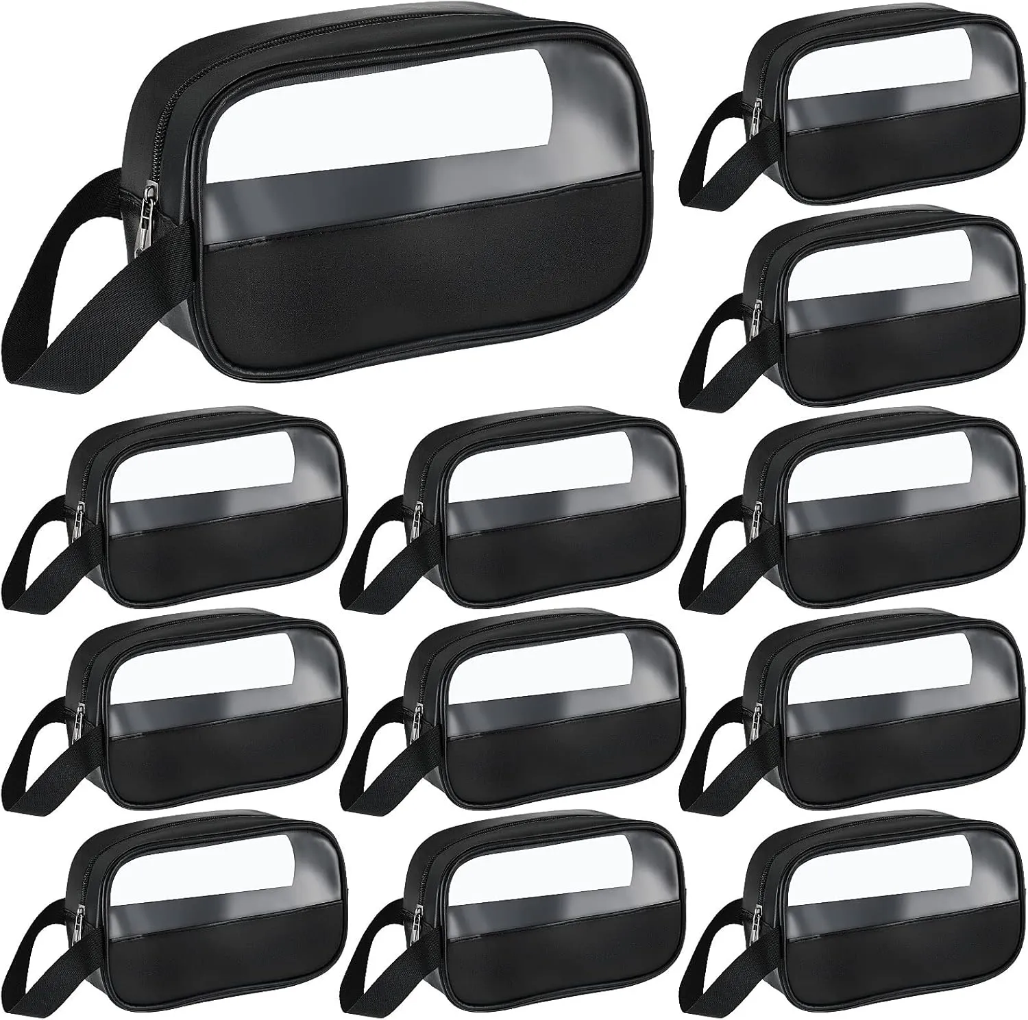 Buryeah 12 Pieces Toiletry Bag for Women Men Translucent Small Travel Makeup Pouch Portable Waterproof Organizer Set for Accessories Toiletries(Black)