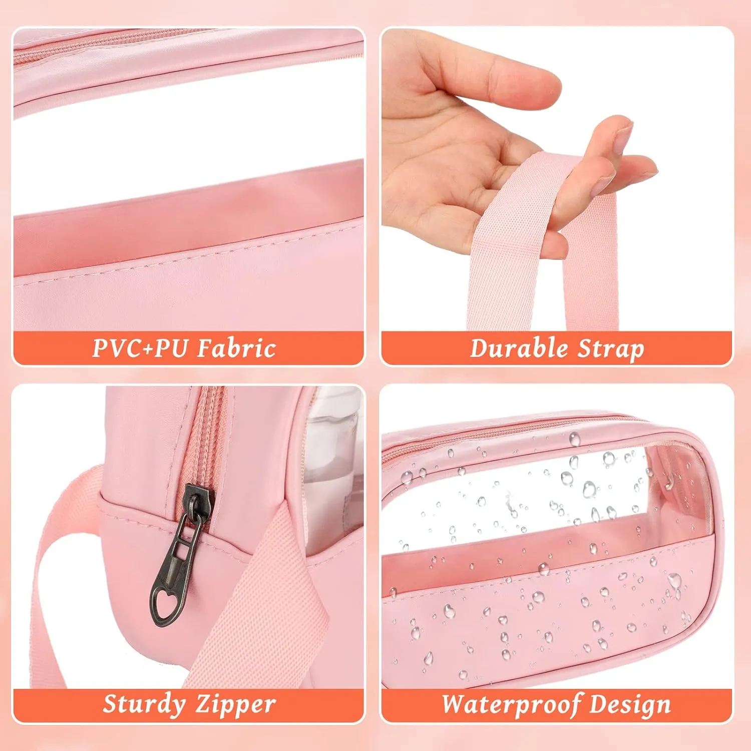 Buryeah 12 Pieces Toiletry Bag for Women Men Translucent Small Travel Makeup Pouch Portable Waterproof Organizer Set for Accessories Toiletries(Pink)