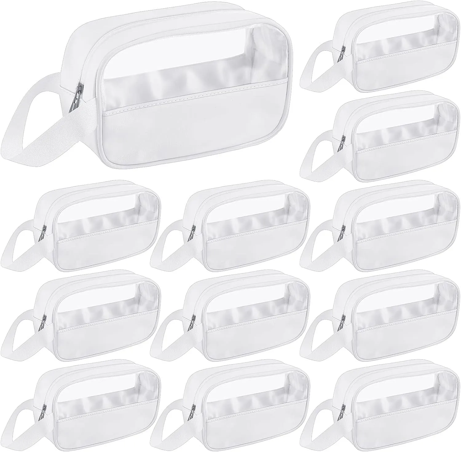 Buryeah 12 Pieces Toiletry Bag for Women Men Translucent Small Travel Makeup Pouch Portable Waterproof Organizer Set for Accessories Toiletries(White)