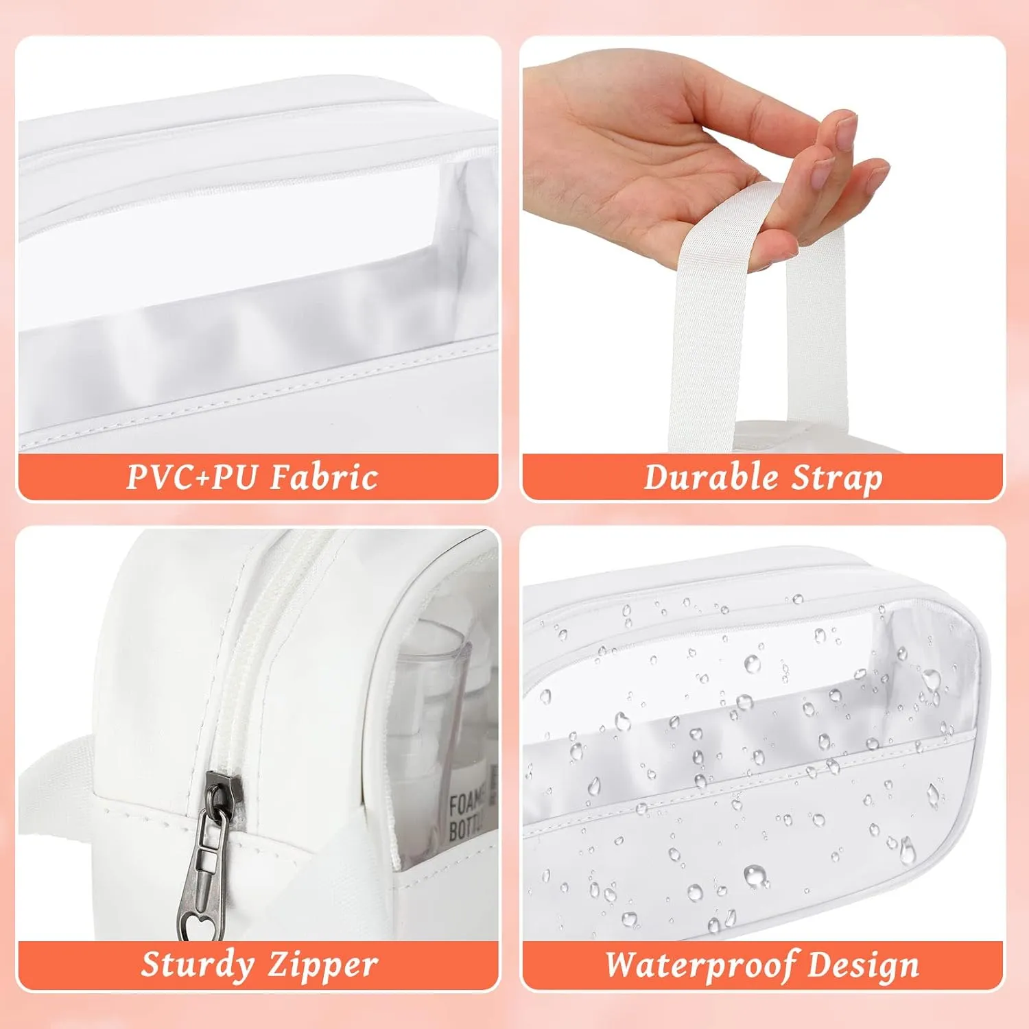 Buryeah 12 Pieces Toiletry Bag for Women Men Translucent Small Travel Makeup Pouch Portable Waterproof Organizer Set for Accessories Toiletries(White)