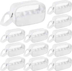 Buryeah 12 Pieces Toiletry Bag for Women Men Translucent Small Travel Makeup Pouch Portable Waterproof Organizer Set for Accessories Toiletries(White)