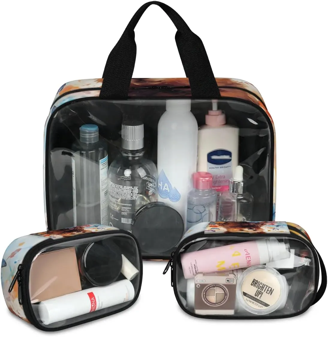 Butterfly Panda Cosmetic Bag,3 Pcs Toiletry Bag Clear Toiletry Bag Toiletry Bag for Women Clear Cosmetic Bag Makeup Organizer Bag Greedy Panda Animals