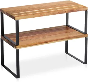Cabinet Organizer Shelf Set of 2, Kitchen Counter Shelves,Acacia Wood Spice Rack for Countertop and Cabine Stackable and Expandable,Kitchen Organizer and Storage,Large(Natual)
