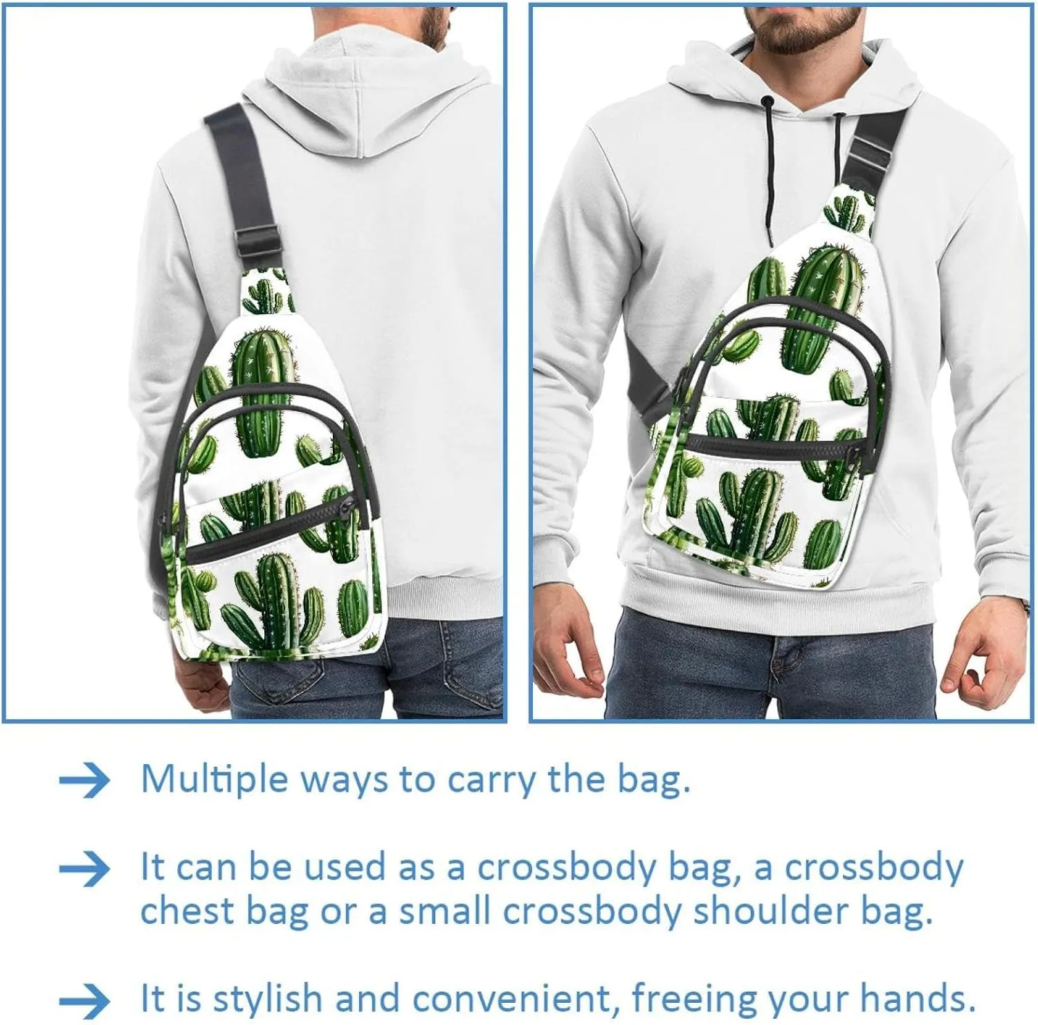Cactus Plants (3) Sling Backpack, Adjustable Crossbody Shoulder Bag Travel Hiking Daypack