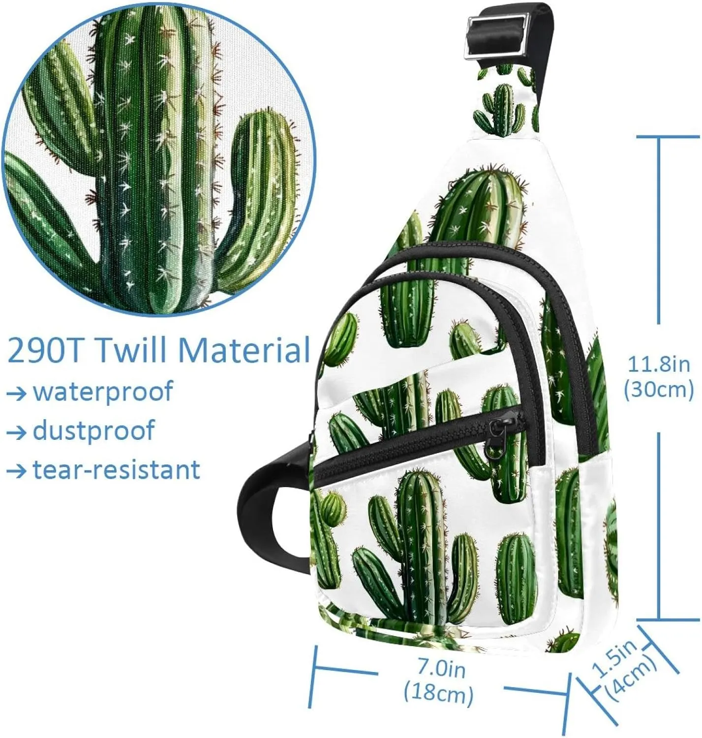 Cactus Plants (3) Sling Backpack, Adjustable Crossbody Shoulder Bag Travel Hiking Daypack