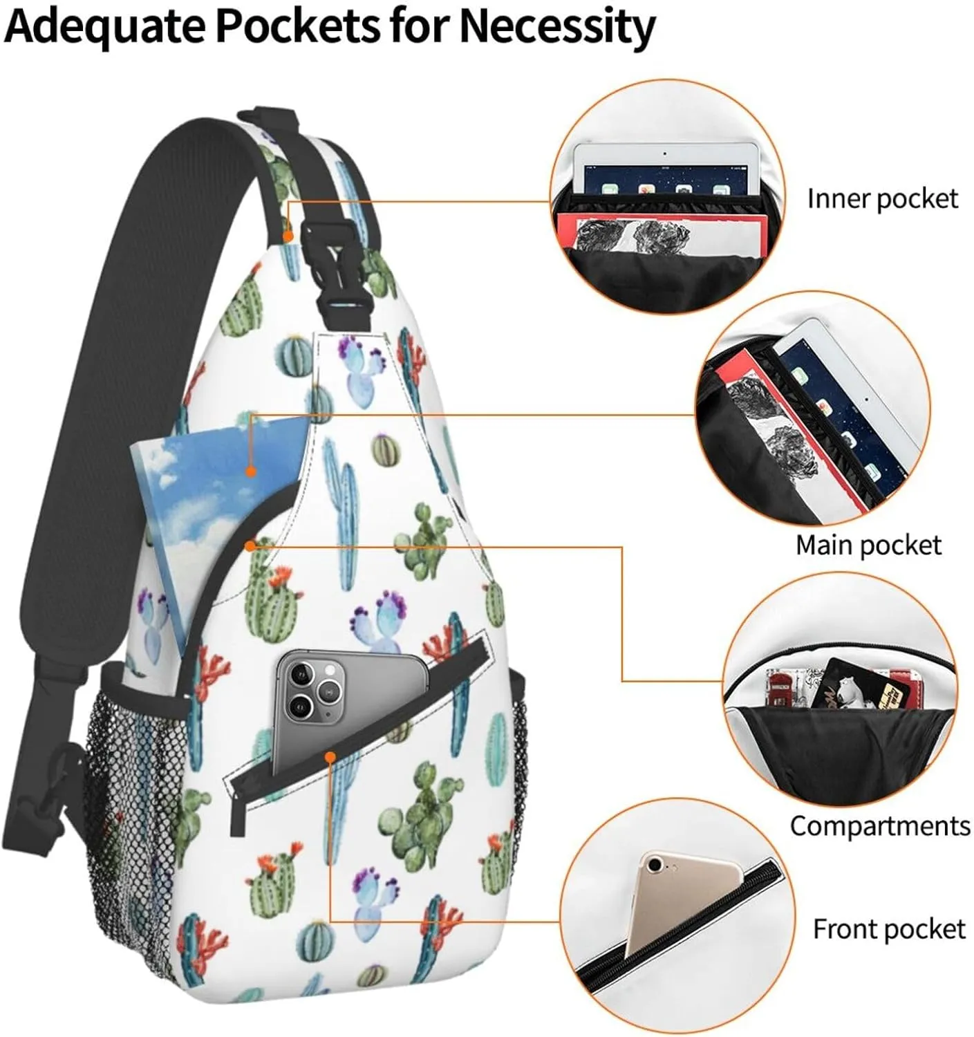 Cactus Plants Crossbody Bag Plants Shoulder Bag Backpack Cute Sling Bag Chest Casual Daypack for Outdoor