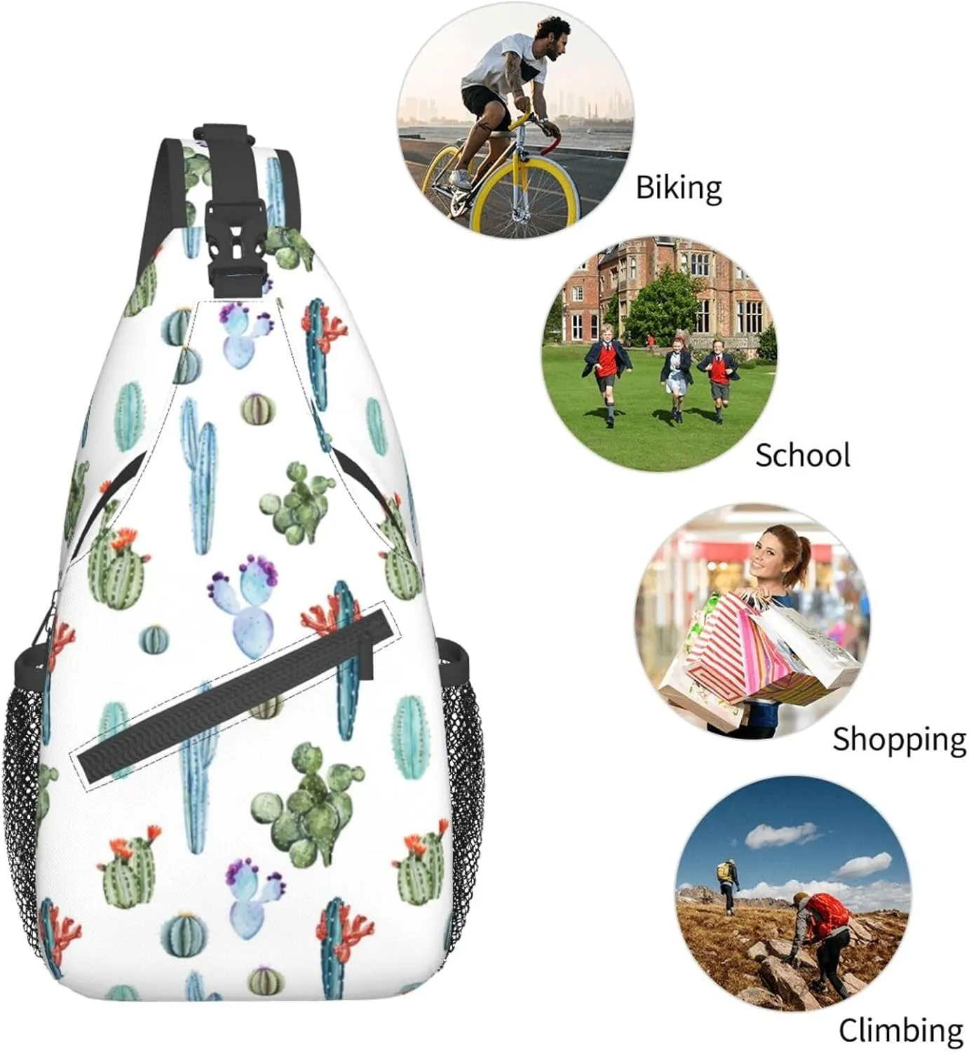 Cactus Plants Crossbody Bag Plants Shoulder Bag Backpack Cute Sling Bag Chest Casual Daypack for Outdoor