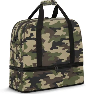 Camo Army Green Travel Duffel Bags for Women & Men Large Sports Gym Bags Foldie Weekender Overnight Bag Carry On Tote Bag With Shoe Compartment Personal Item Luggagefor Travel Sports Gym