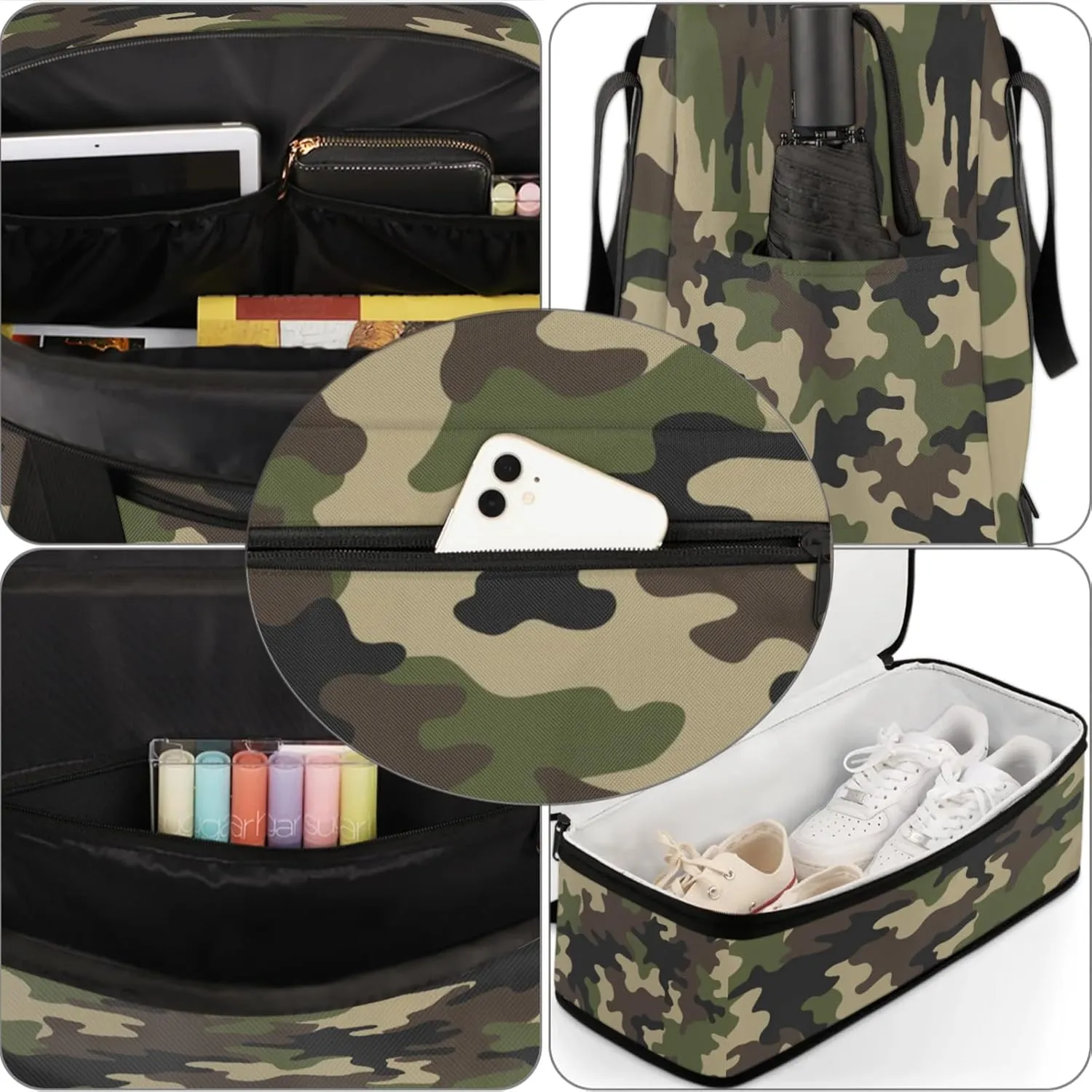 Camo Army Green Travel Duffel Bags for Women & Men Large Sports Gym Bags Foldie Weekender Overnight Bag Carry On Tote Bag With Shoe Compartment Personal Item Luggagefor Travel Sports Gym