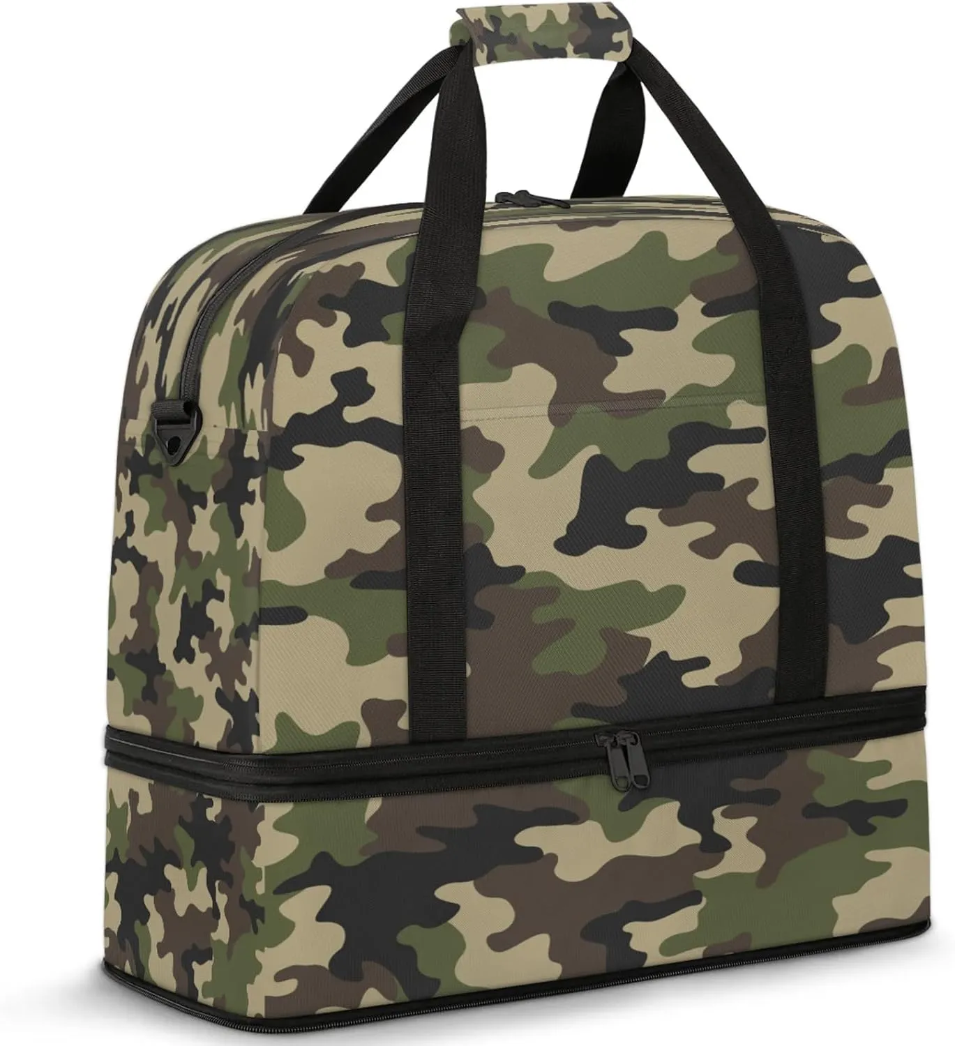 Camo Army Green Travel Duffel Bags for Women & Men Large Sports Gym Bags Foldie Weekender Overnight Bag Carry On Tote Bag With Shoe Compartment Personal Item Luggagefor Travel Sports Gym