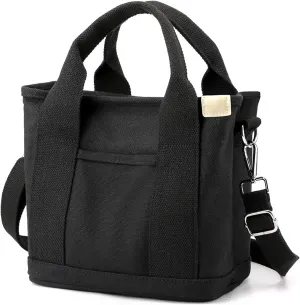 Canvas Tote Bag for Women Small Tote Bag with Zipper Crossbody Bag Shoulder Handbag Work Travel Tote with Compartments