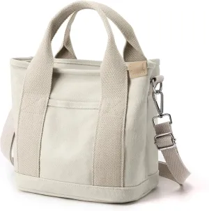 Canvas Tote Bag for Women Small Tote Bag with Zipper Crossbody Bag Shoulder Handbag Work Travel Tote with Compartments