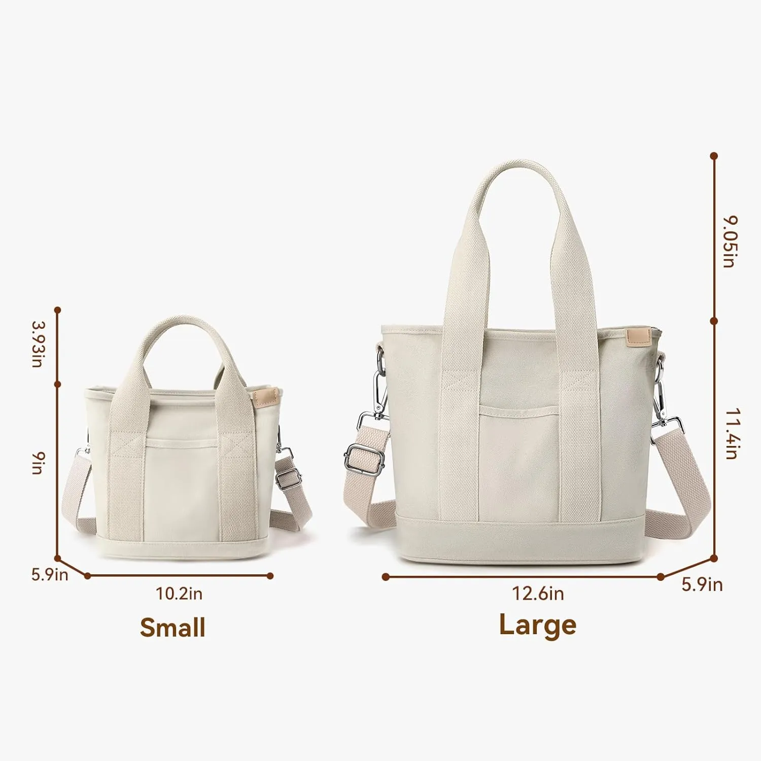 Canvas Tote Bag for Women Small Tote Bag with Zipper Crossbody Bag Shoulder Handbag Work Travel Tote with Compartments