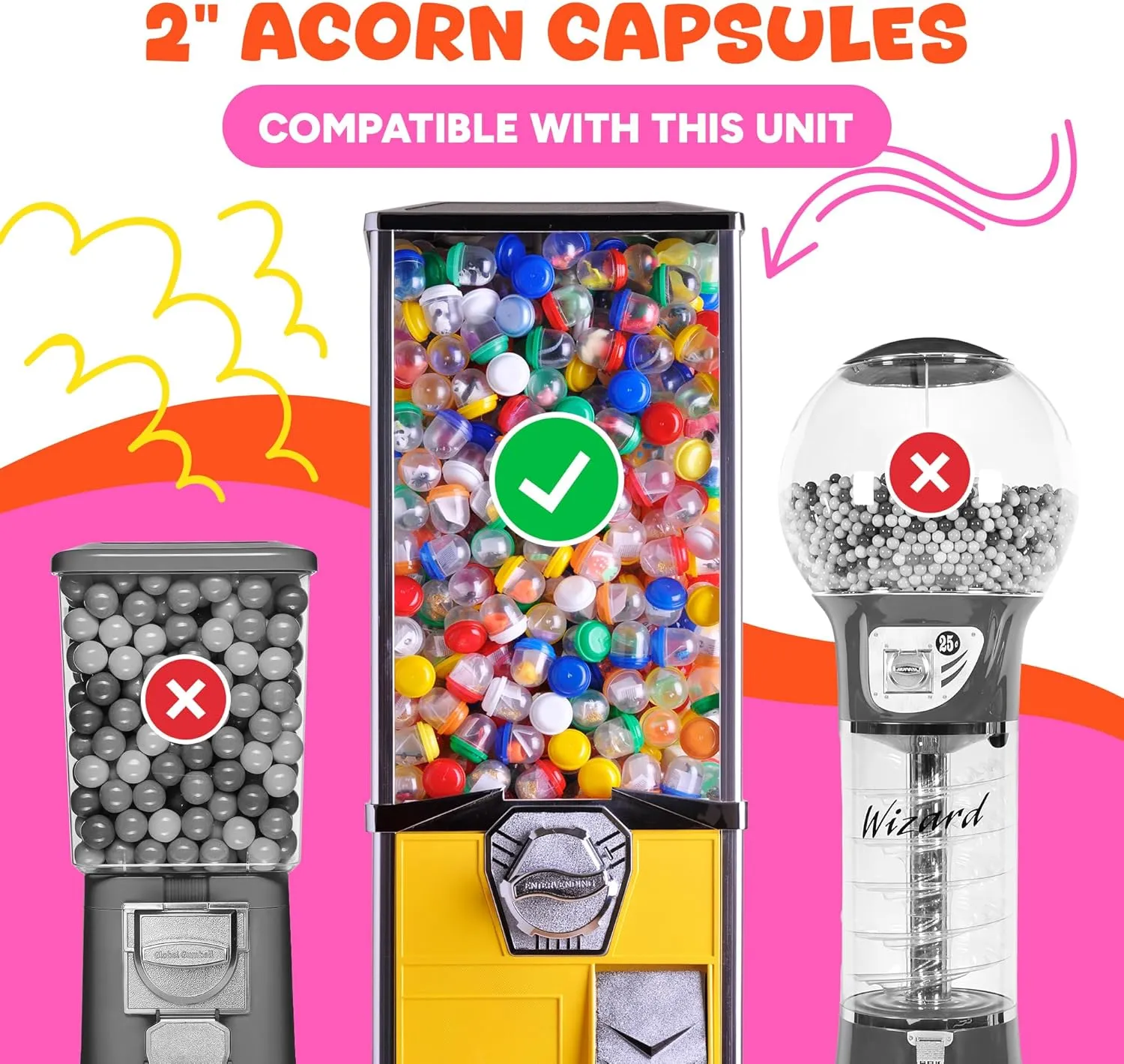 Capsule Vending Machine Translucent Orange Acorn Capsules Empty 50 pcs 2 inch - Gumball Machine Capsules Bulk Party Favors DIY Containers - Easter Basket Stuffers Gifts Pinata Stuffers