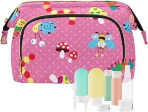 Cartoon Caterpillar Ladybug Butterfly Travel Makeup Bag Wide Open Cosmetic Bag for Women Make Up Organizer Pouch