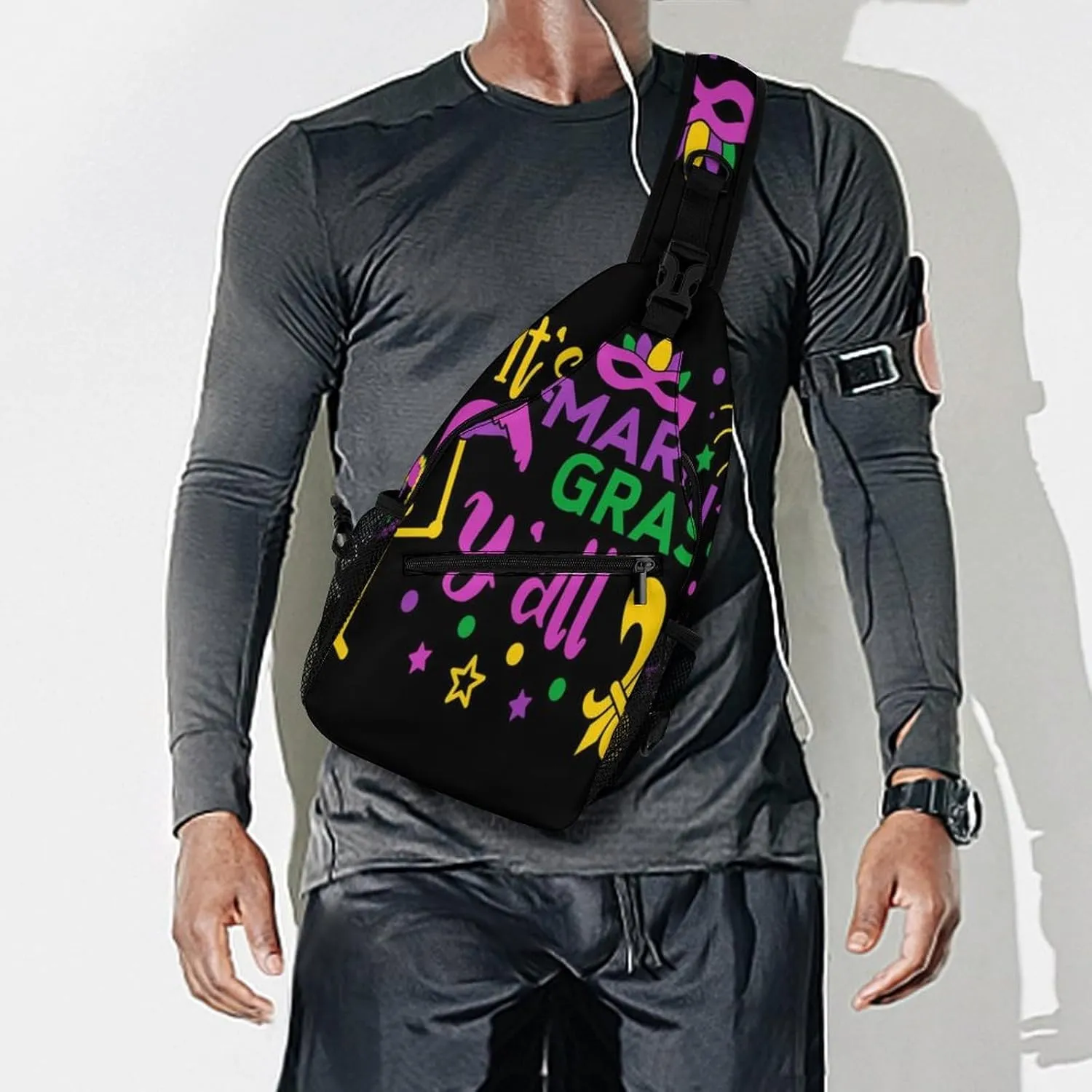 Casual Sling Bag Backpack, Rope Bag, for Mardi Gras Pattern Shoulder Chest Crossbody Bag, Carry On Bag, Ipad Casual Carrying Tote Case Crossbody Travel Bag for Man/Women