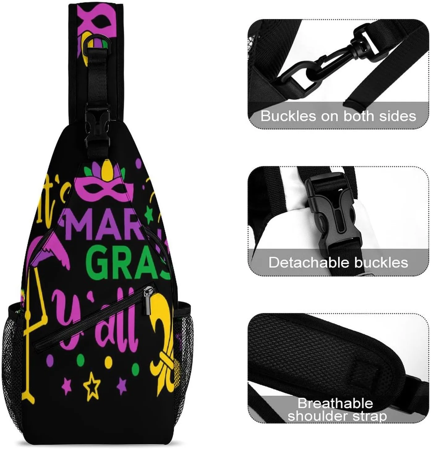 Casual Sling Bag Backpack, Rope Bag, for Mardi Gras Pattern Shoulder Chest Crossbody Bag, Carry On Bag, Ipad Casual Carrying Tote Case Crossbody Travel Bag for Man/Women