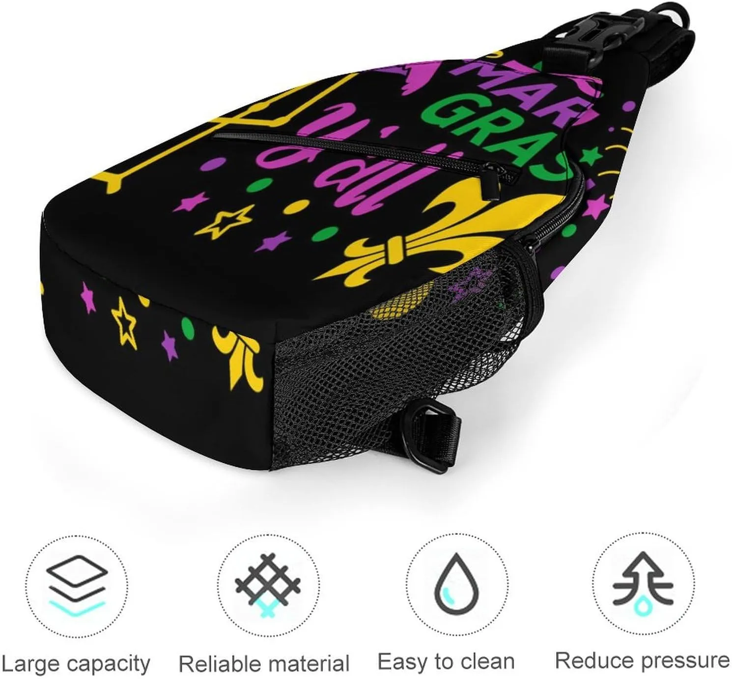 Casual Sling Bag Backpack, Rope Bag, for Mardi Gras Pattern Shoulder Chest Crossbody Bag, Carry On Bag, Ipad Casual Carrying Tote Case Crossbody Travel Bag for Man/Women